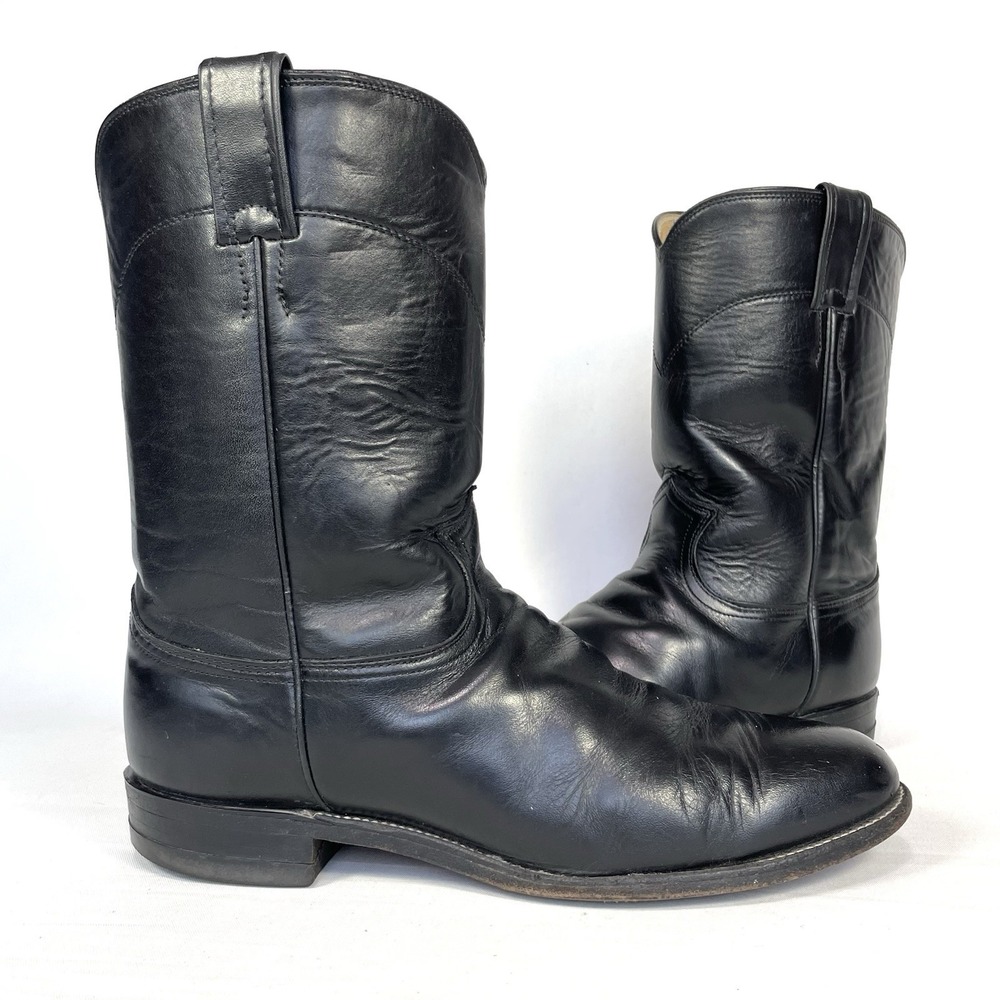 Justin 3133 Jackson Black Leather Roper Boots Men's 9.5 E Wide USA Western